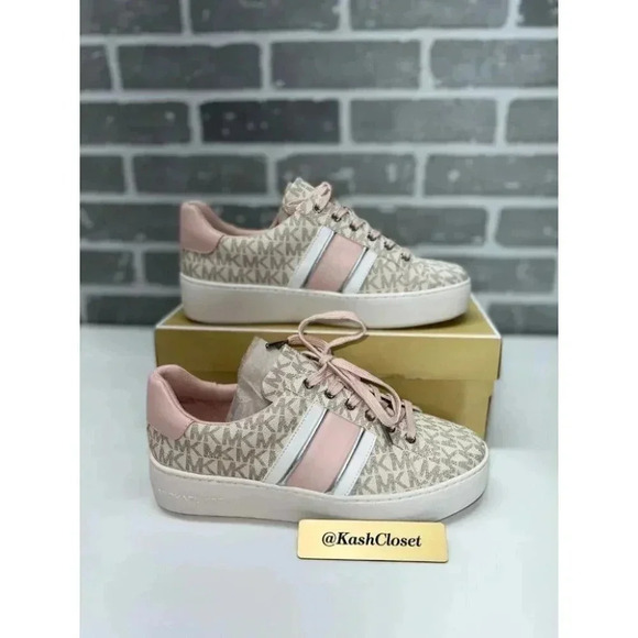 Michael Kors Poppy Powder Blush Logo Stripe Sneakers - Powderblush - Picture 1 of 9
